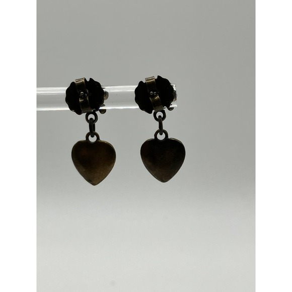 Pink Purple Rhinestones Bronze Heart Dangle .75 Inch Earrings Vintage! - Picture 4 of 5